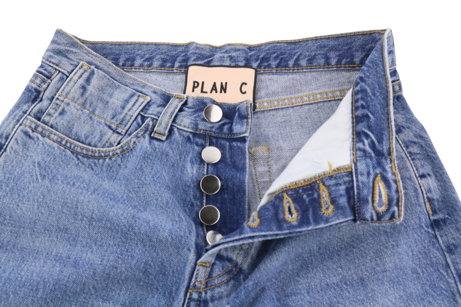 PLAN C Women Jeans 38 Blue Ankle Length Mid Rise Straight Button Fly RRP440