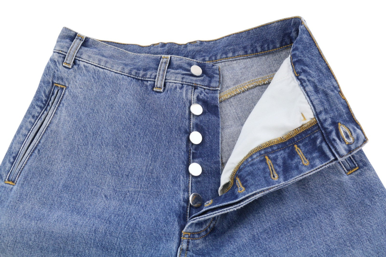 PLAN C Women Jeans 38 Blue Washed Relaxed Straight Leg Button Fly RRP550