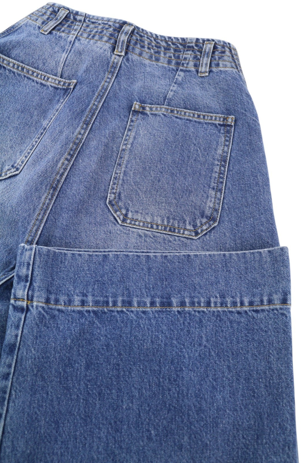 PLAN C Women Jeans 34 Blue Faded Cargo Wide Fit Denim Snap Details RRP579