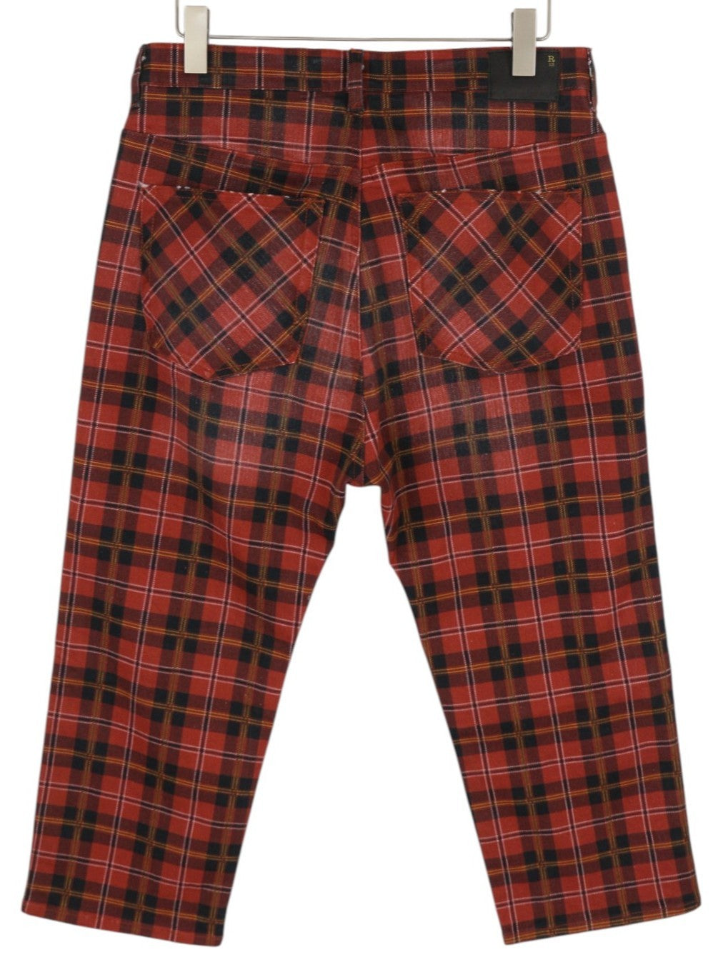 R13 Tailored Drop Women Trousers 27 Ash Red Plaid Cropped Ankle Drop Crotch