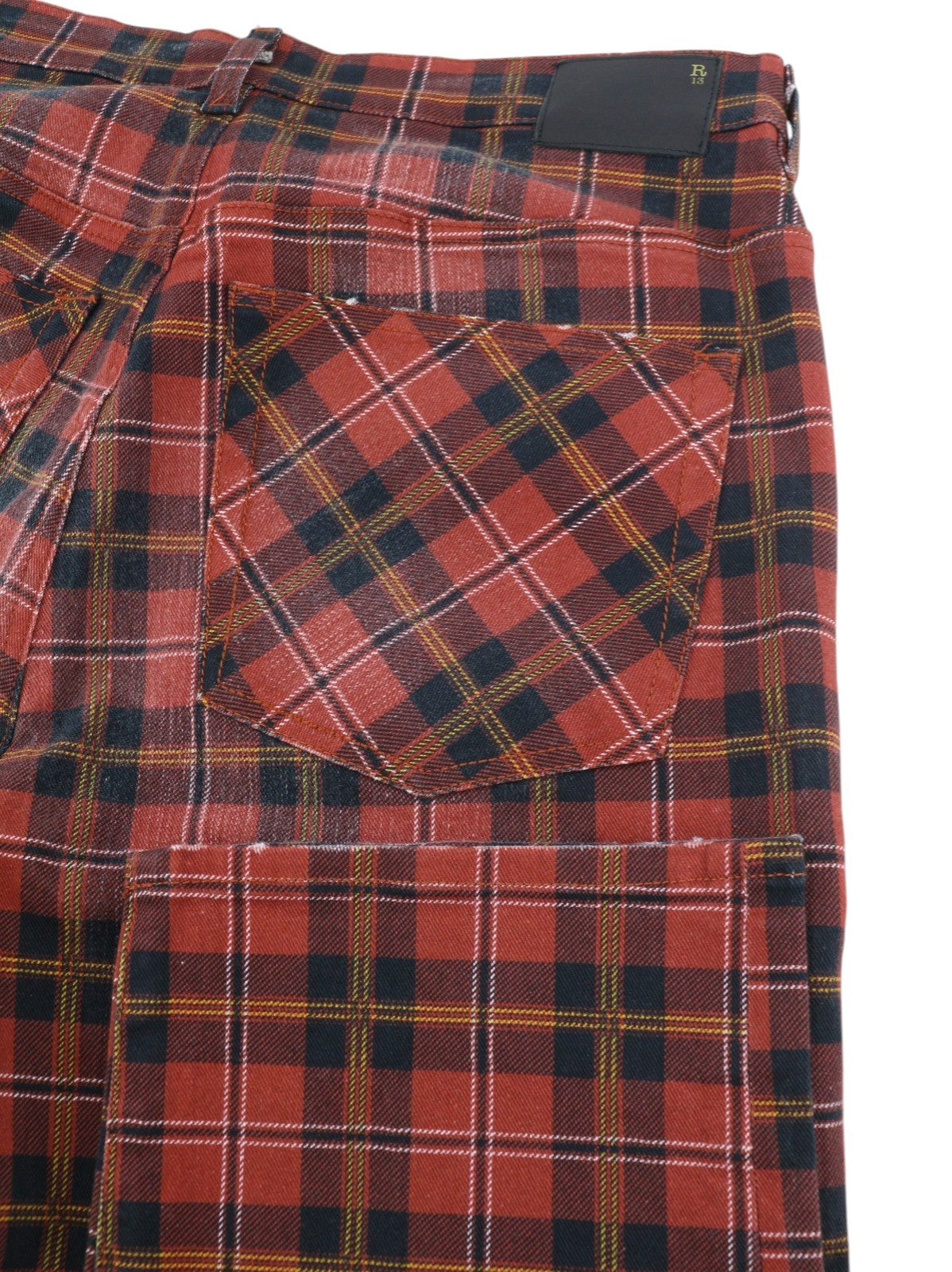 R13 Tailored Drop Women Trousers 27 Ash Red Plaid Cropped Ankle Drop Crotch