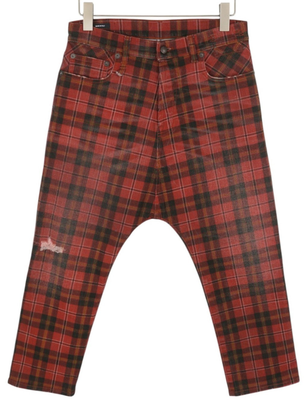 R13 Tailored Drop Women Trousers 27 Ash Red Plaid Cropped Ankle Relaxed RRP710