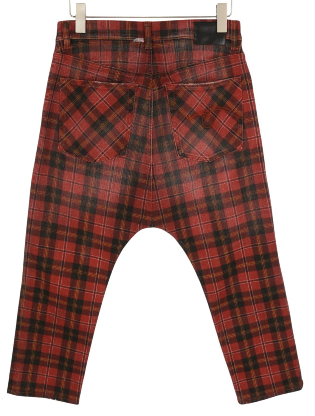 R13 Tailored Drop Women Trousers 27 Ash Red Plaid Cropped Ankle Relaxed RRP710