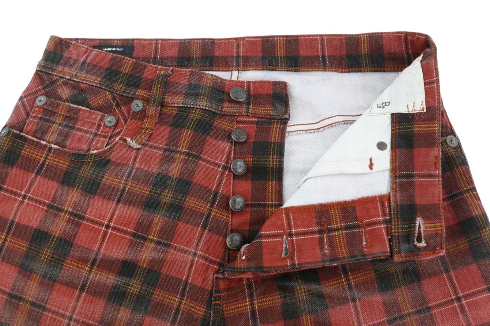 R13 Tailored Drop Women Trousers 27 Ash Red Plaid Cropped Ankle Relaxed RRP710