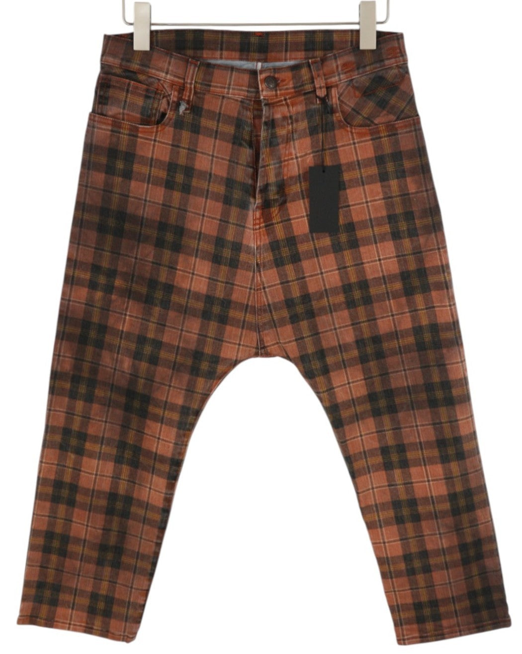 R13 Tailored Drop Women Trousers 27 Ash Red Plaid Cropped Ankle Relaxed Fit