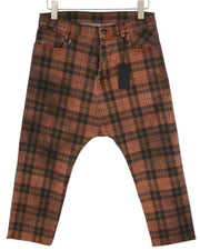 R13 Tailored Drop Women Trousers 27 Ash Red Plaid Cropped Ankle Relaxed Fit