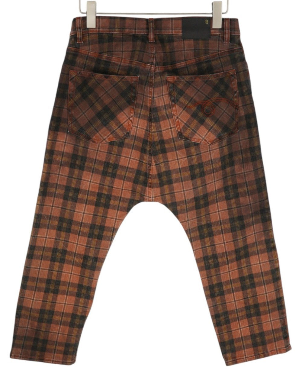 R13 Tailored Drop Women Trousers 27 Ash Red Plaid Cropped Ankle Relaxed Fit