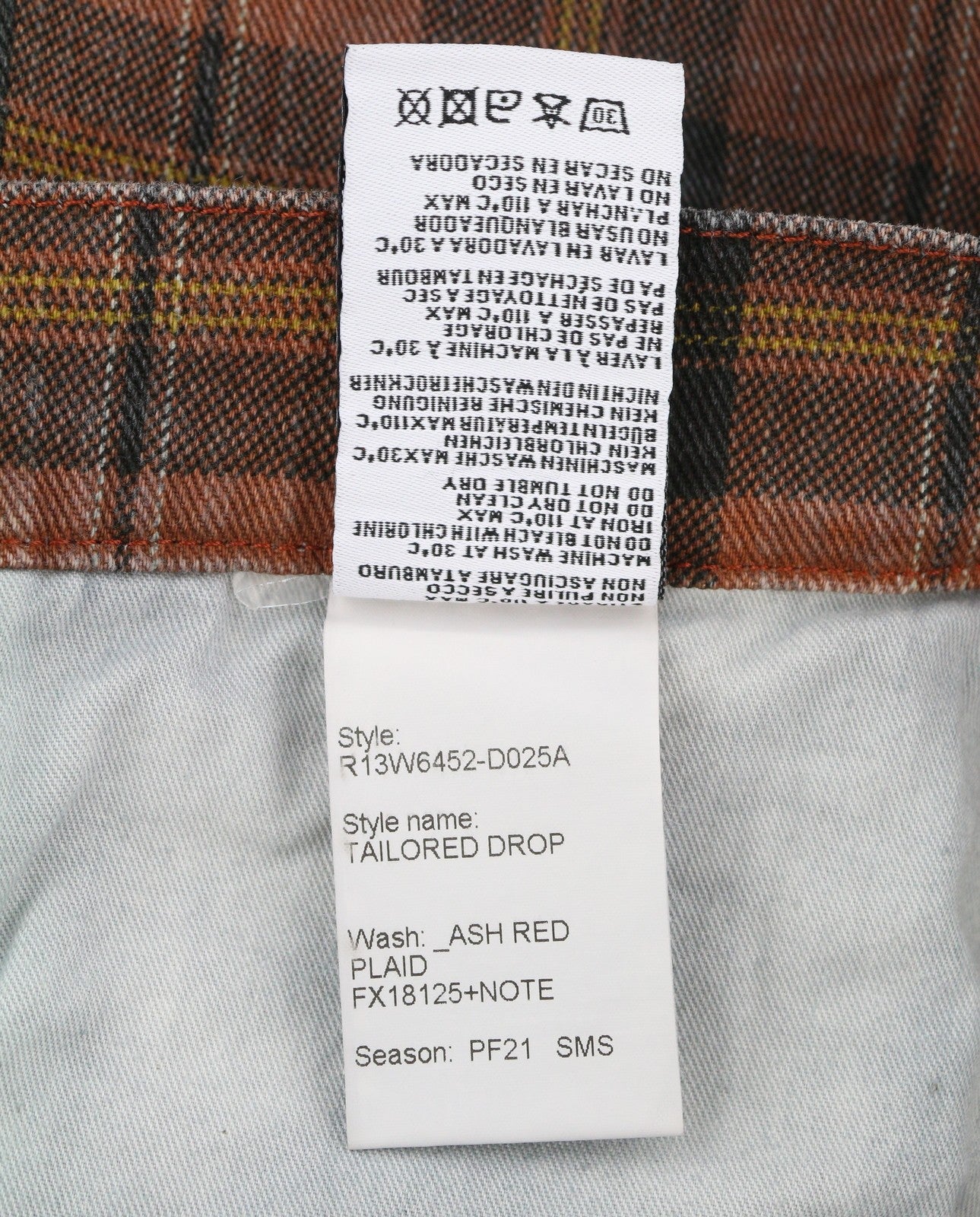 R13 Tailored Drop Women Trousers 27 Ash Red Plaid Cropped Ankle Check Finish