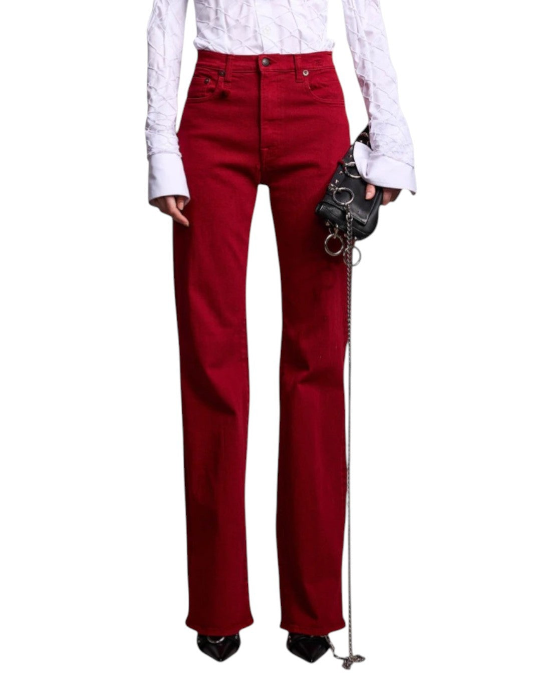 R13 Jane Women Trousers 27 Vivid Red Stretch Slim Straight Fitted RRP595