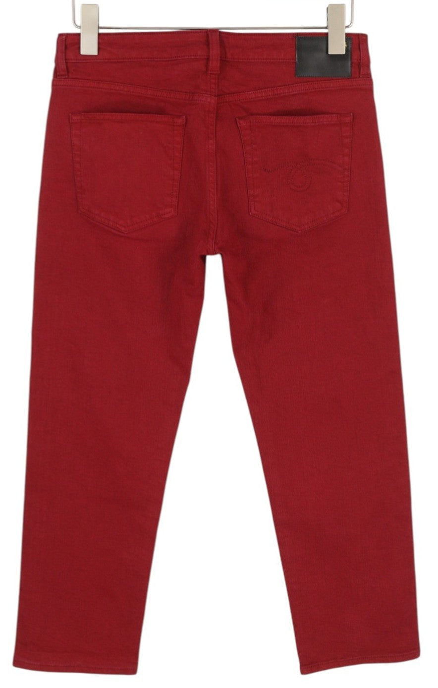 R13 Boy Straight Women Trousers 27 Vivid Red Stretch Cropped Ankle Zip RRP499