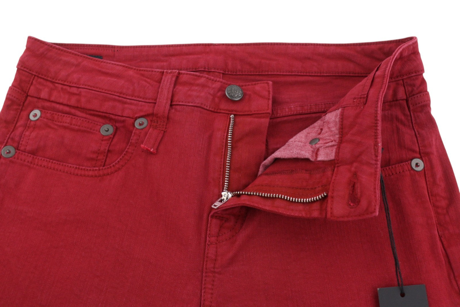 R13 Boy Straight Women Trousers 27 Vivid Red Stretch Cropped Ankle Zip RRP499