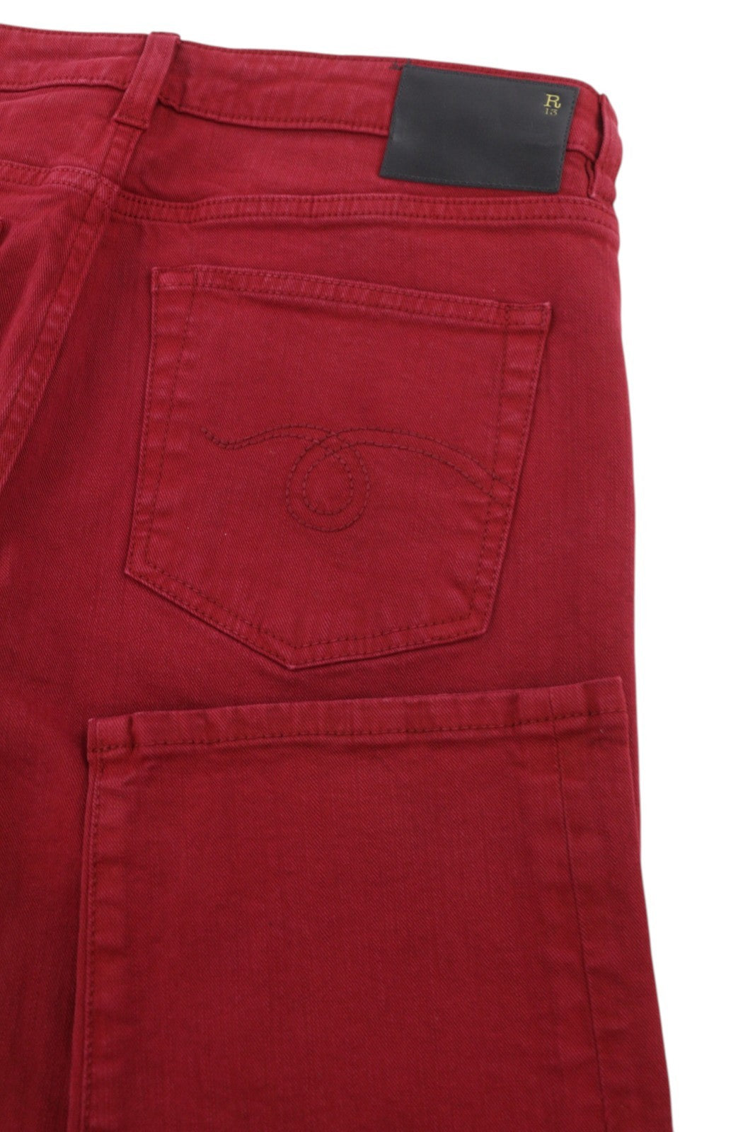 R13 Boy Straight Women Trousers 27 Vivid Red Stretch Cropped Ankle Zip RRP499