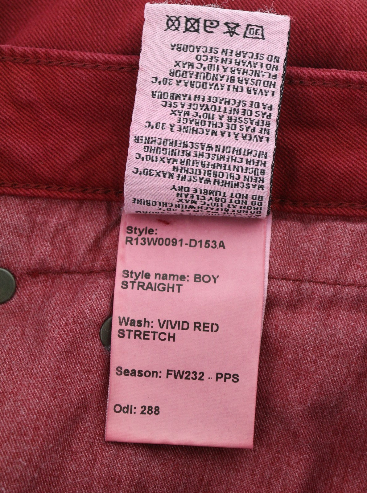 R13 Boy Straight Women Trousers 27 Vivid Red Stretch Cropped Ankle Zip RRP499