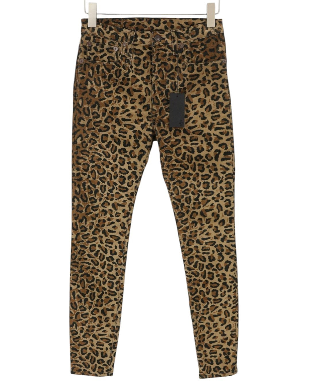 R13 High Rise Skinny Women Trousers W29 Leopard Corduroy Brown Zip Fly