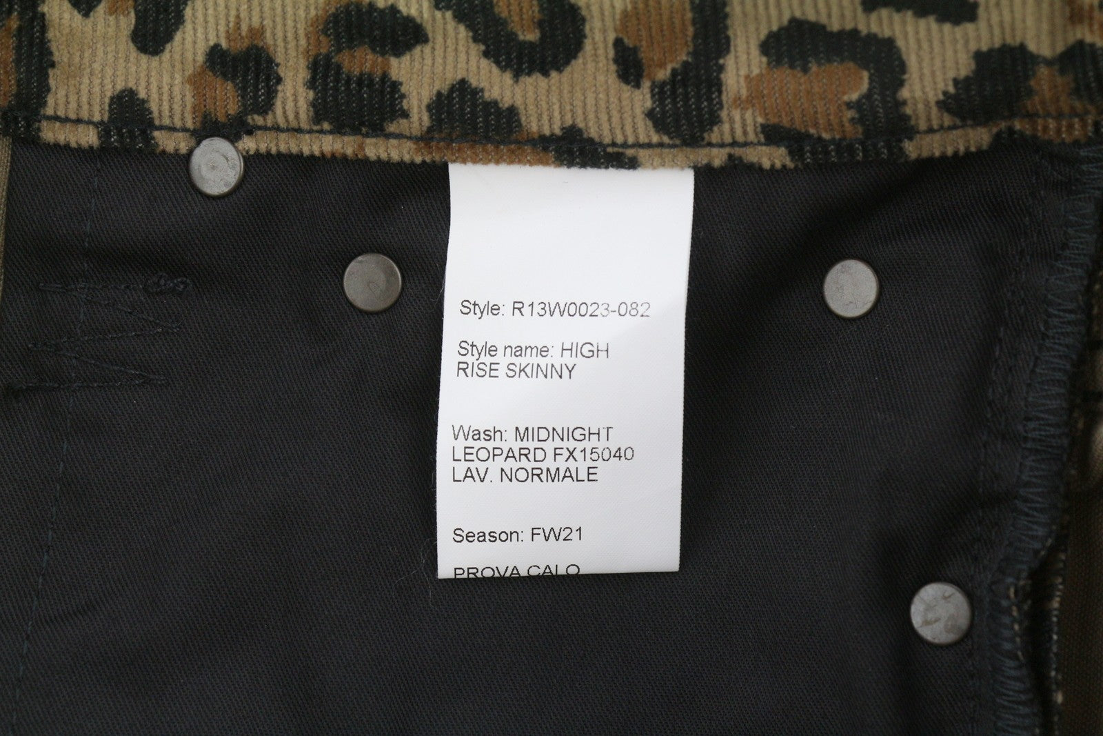 R13 High Rise Skinny Women Trousers W29 Leopard Corduroy Brown Zip Fly