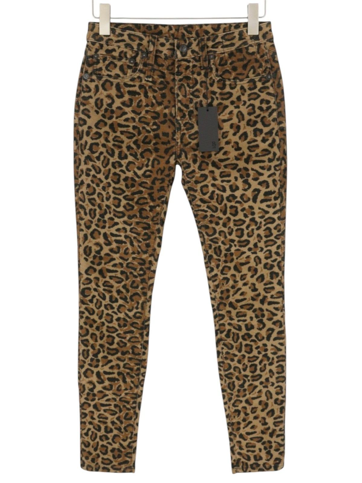 R13 Alison Skinny Women Trousers 27 Tan Leopard Corduroy Cropped Brown