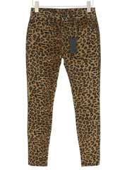 R13 Alison Skinny Women Trousers 27 Tan Leopard Corduroy Cropped Brown