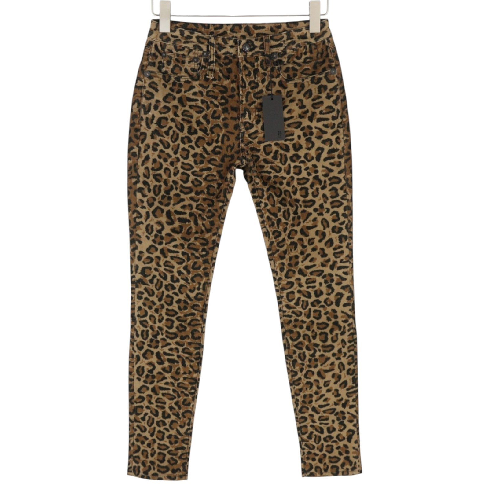 R13 Alison Skinny Women Trousers 27 Tan Leopard High Rise Corduroy Brown