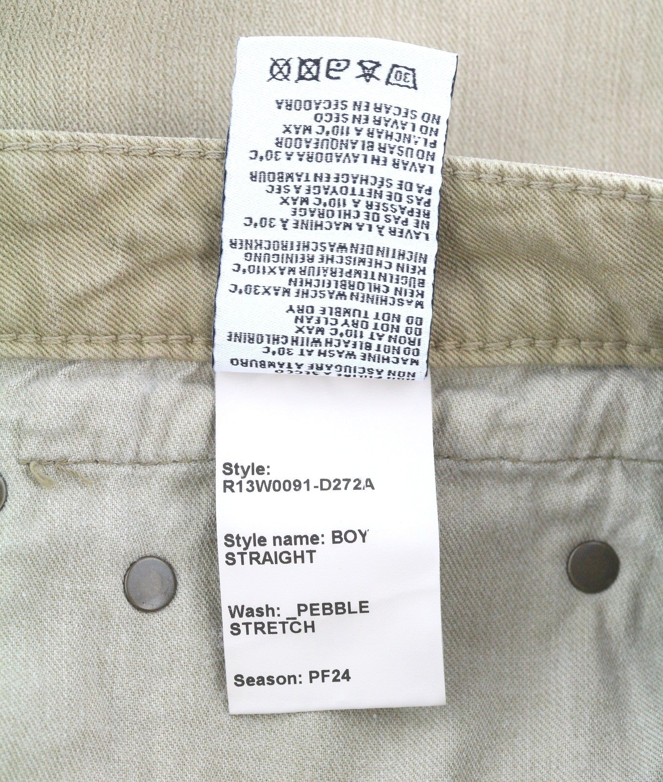 R13 Boy Straight Women Jeans 27 Pebble Stretch Cropped Ankle Denim RRP695