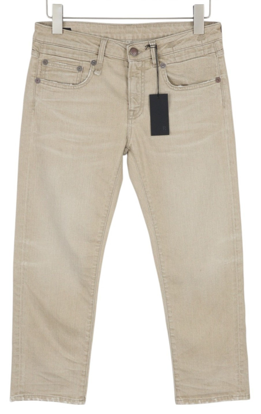 R13 Boy Straight Women Jeans 27 Sand Stretch Cropped Ankle Washed Brown RRP549