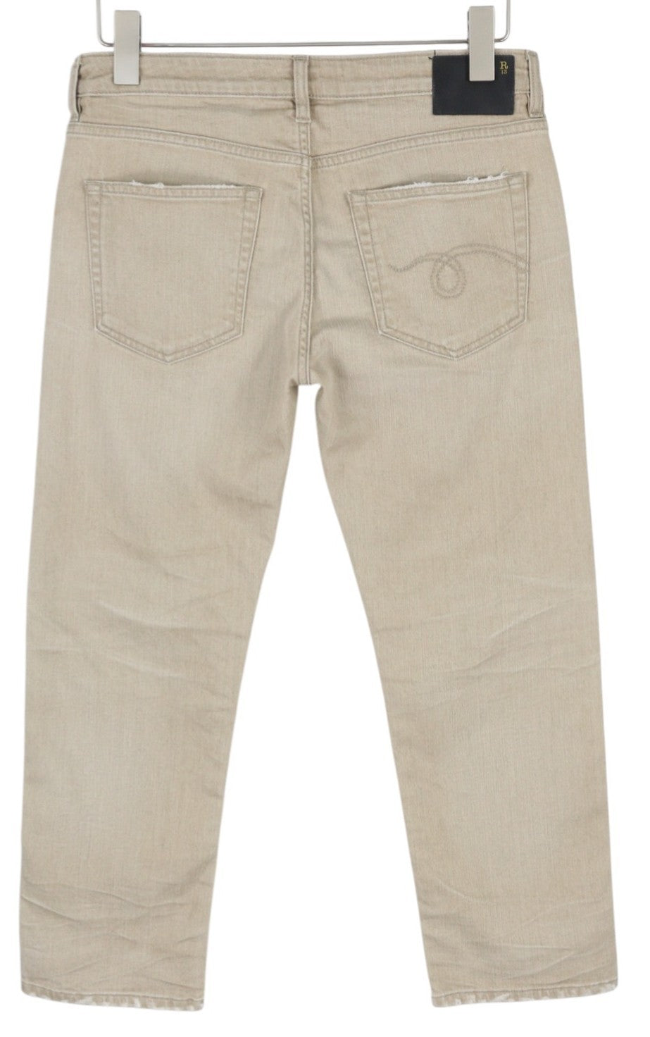 R13 Boy Straight Women Jeans 27 Sand Stretch Cropped Ankle Washed Brown RRP549