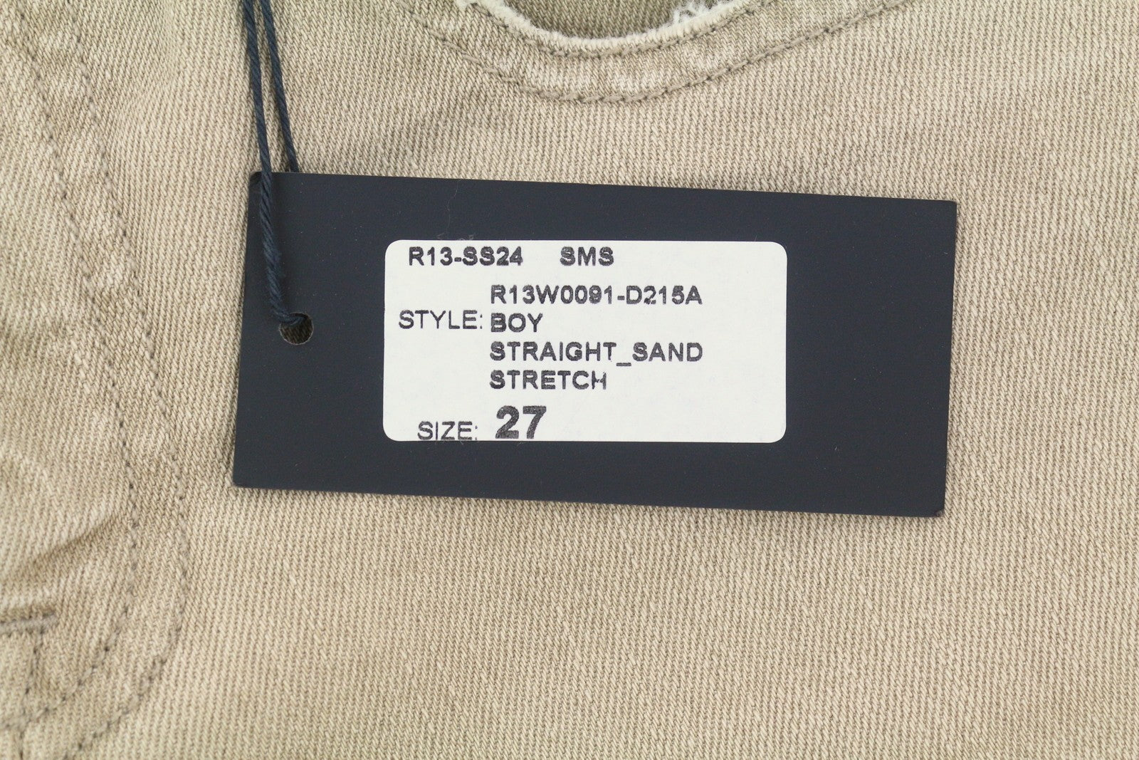 R13 Boy Straight Women Jeans 27 Sand Stretch Cropped Ankle Washed Brown RRP549