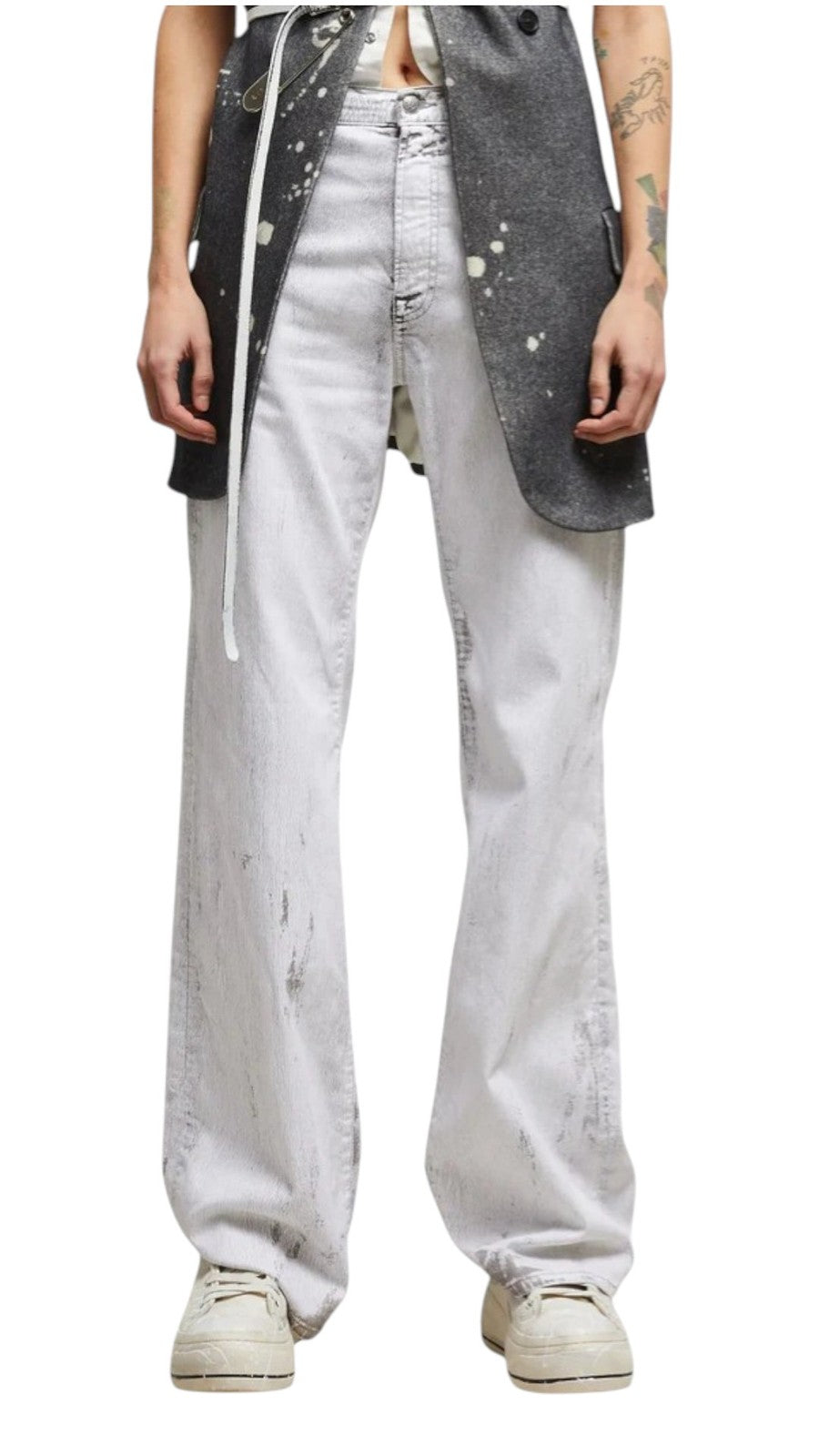 R13 Jane Women Jeans 26 Crackled Grey Stretch Slim Straight Long RRP870