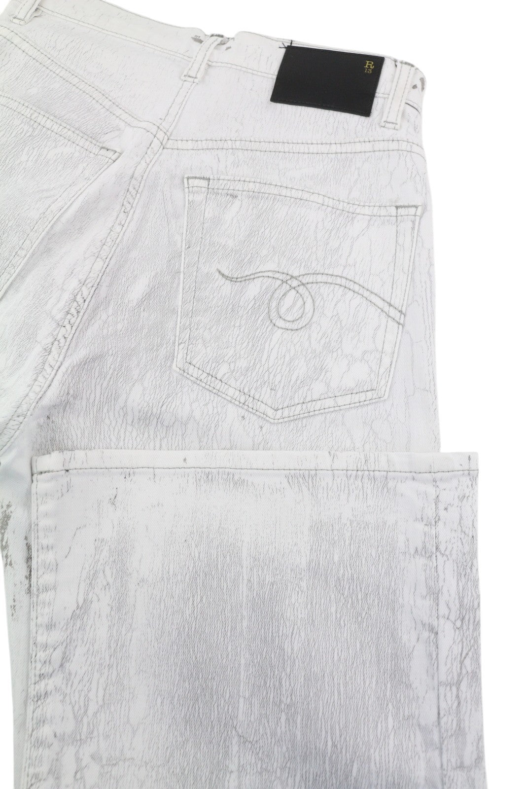 R13 Jane Women Jeans 26 Crackled Grey Stretch Slim Straight Long RRP870