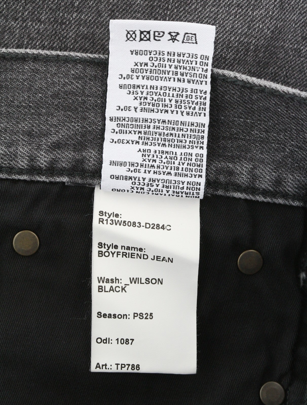 R13 Boyfriend Women Jeans 30 Wilson Black Faded Cropped Ankle Relaxed Denim