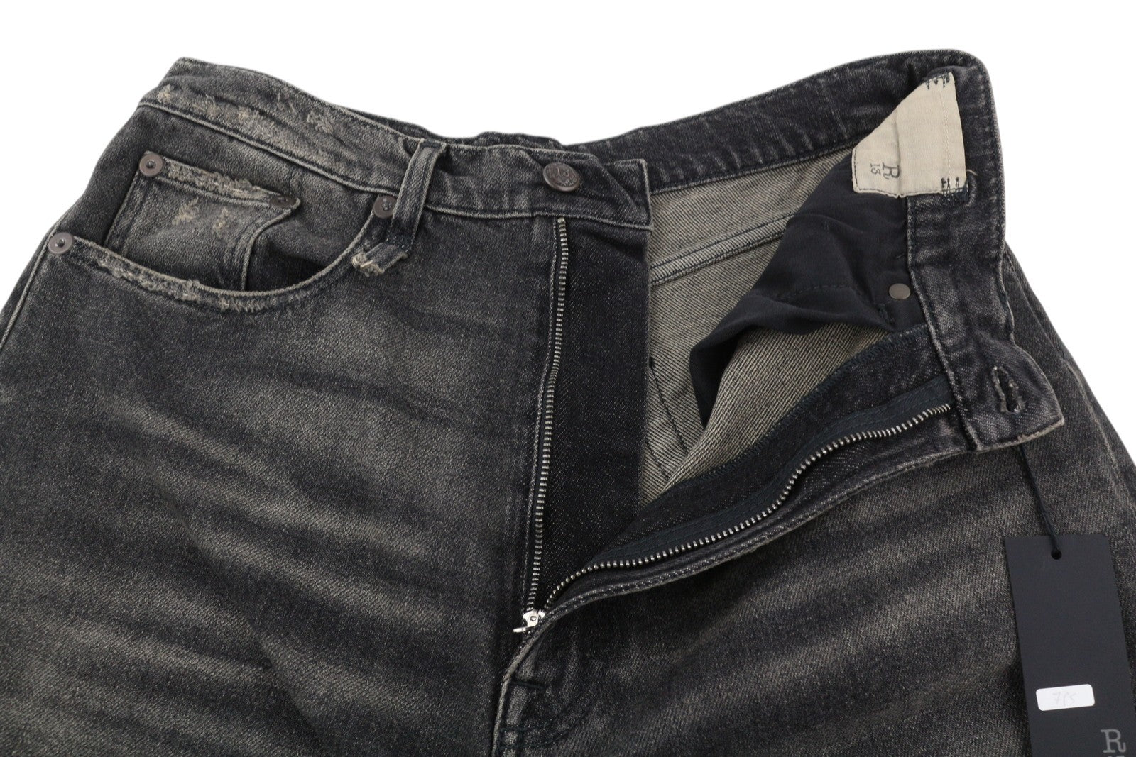 R13 Jesse Women Jeans 27 Abbey Black Faded Loose Straight Distressed RRP725