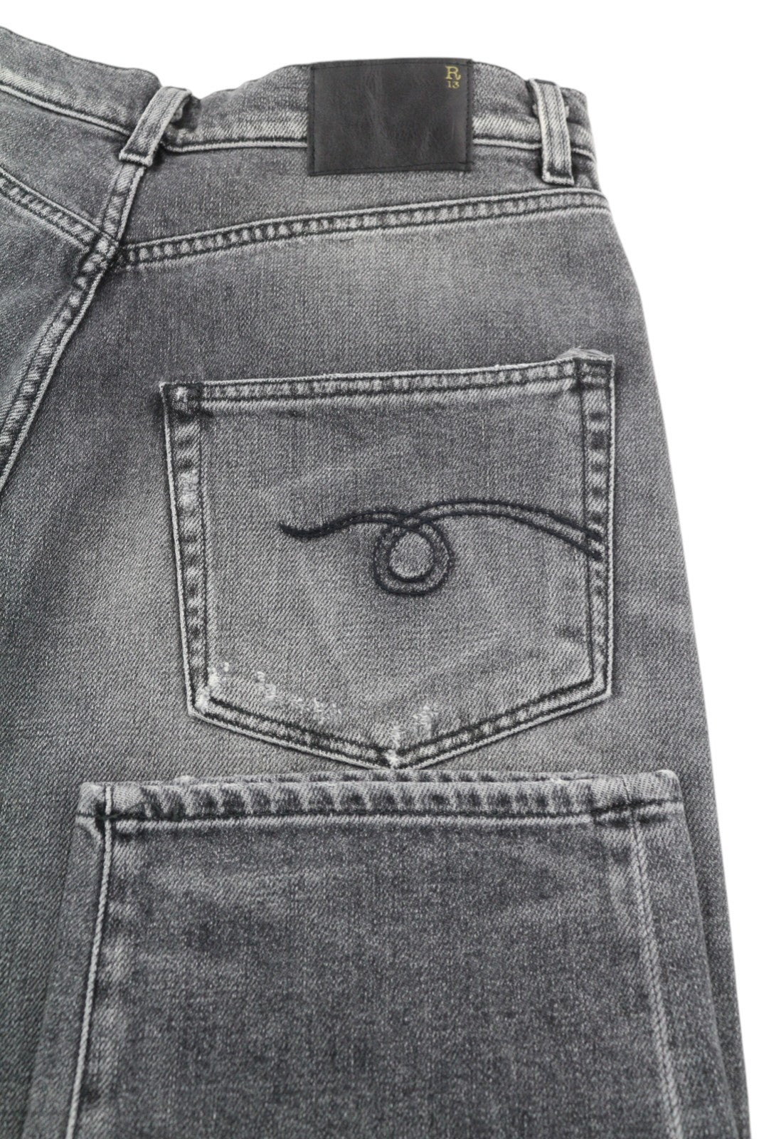 R13 Jennie Tapered Women Jeans 27 Vintage Grey Faded Ripped Distress RRP540