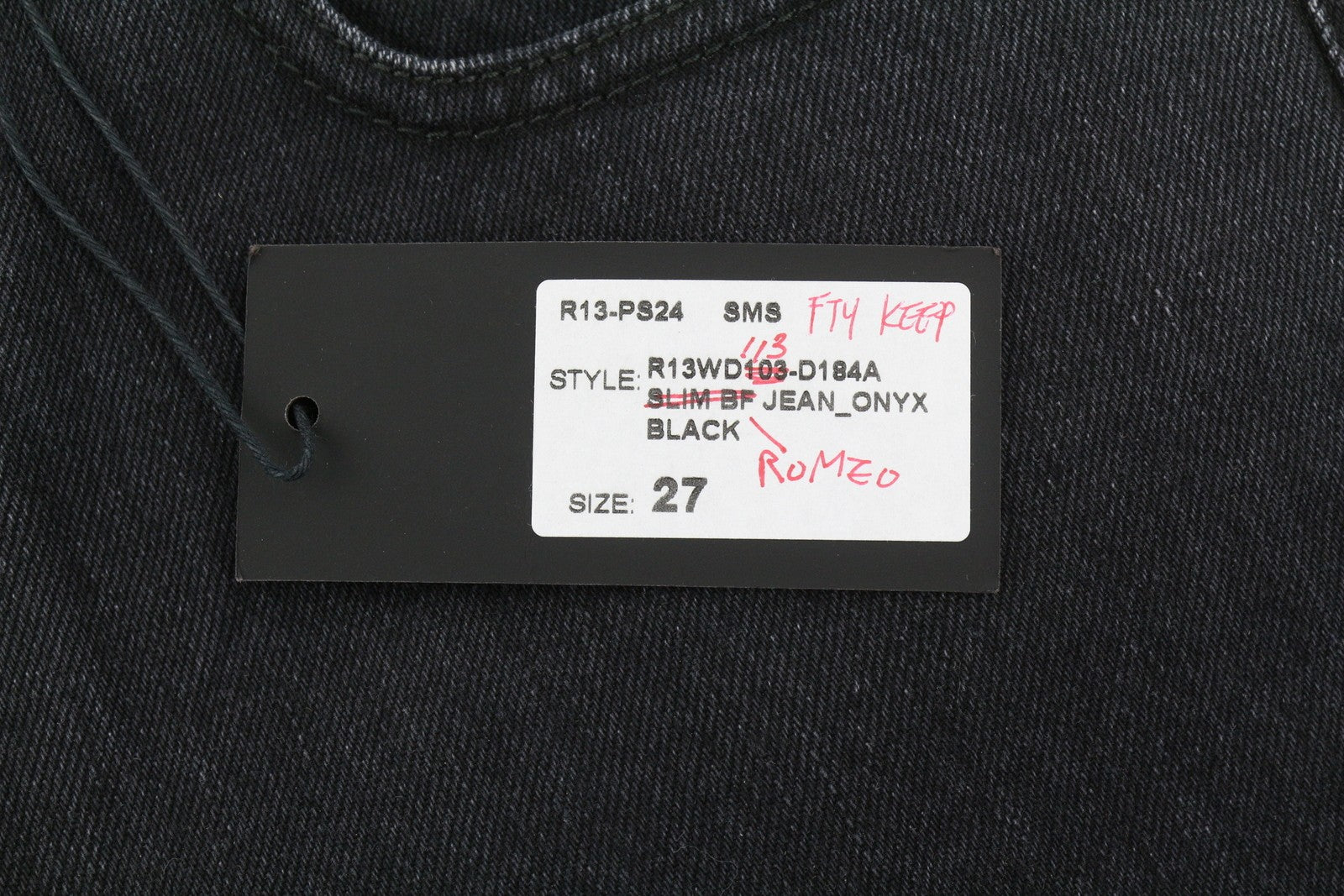 R13 Slim BF Women Jeans 27 Onyx Black Cropped Ankle Zip Fly Dark Denim