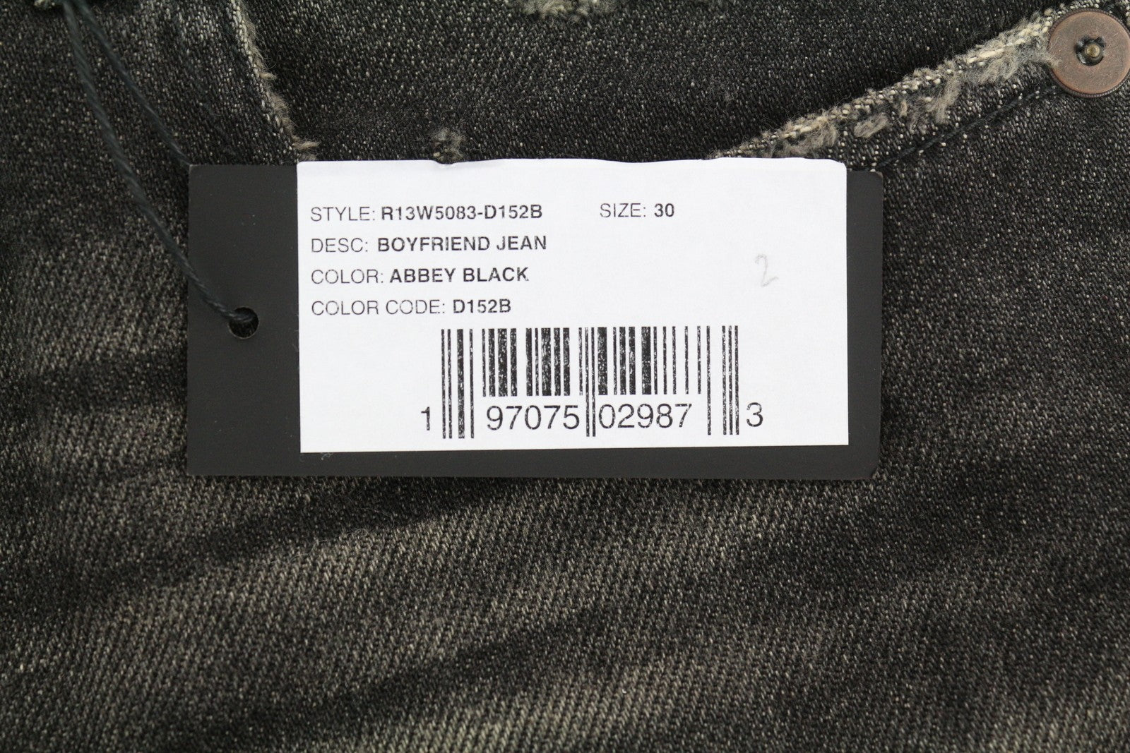 R13 Boyfriend Women Jeans 30 Abbey Black Washed Distressed Hem Relaxed Denim