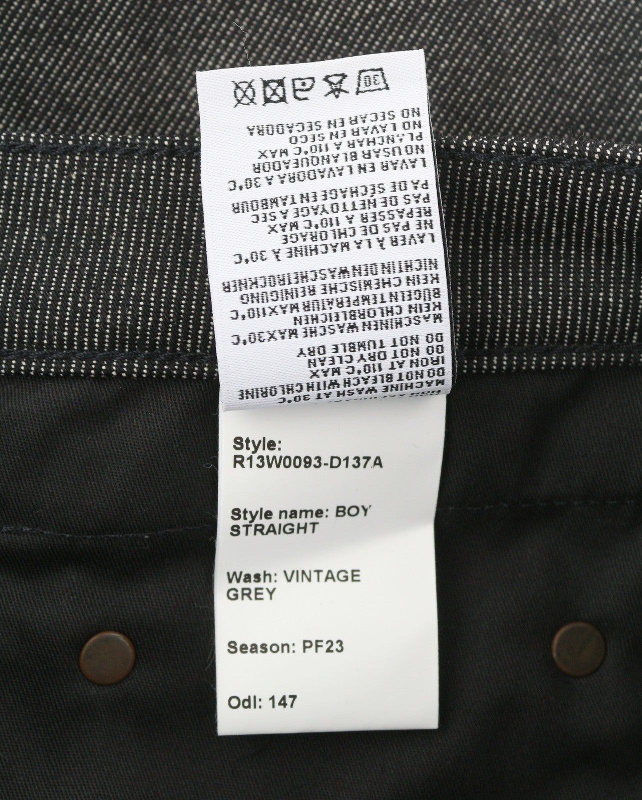 R13 Boy Straight Women Jeans 26 Vintage Grey Dark Denim Zip Fly Casual Pockets