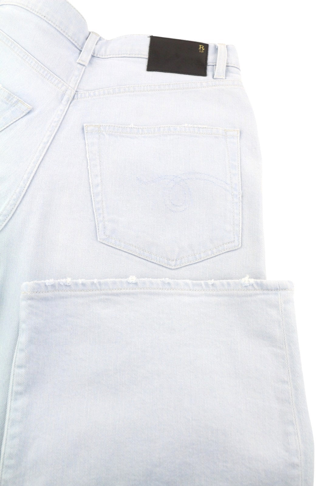 R13 Damon Pleated Women Jeans 23 Faded Blue Stretch Washed Wide Leg RRP595