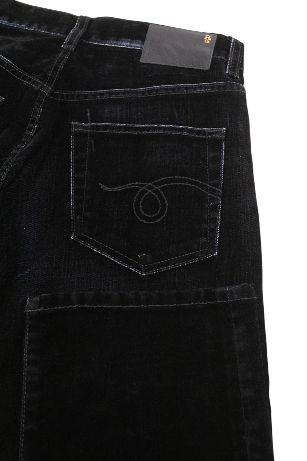 R13 Romeo Women Trousers 24 Flocked Black Velvet Cropped Ankle Straight Zip