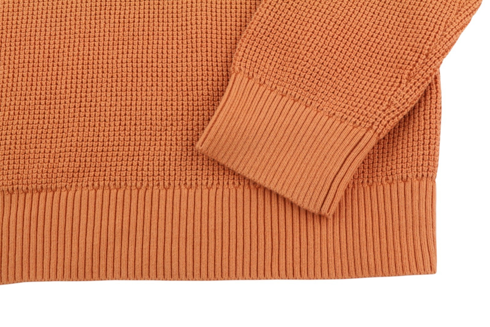 CALVIN KLEIN Badge Easy Men Jumper XL Orange Cotton Waffle Knit Crew Pullover