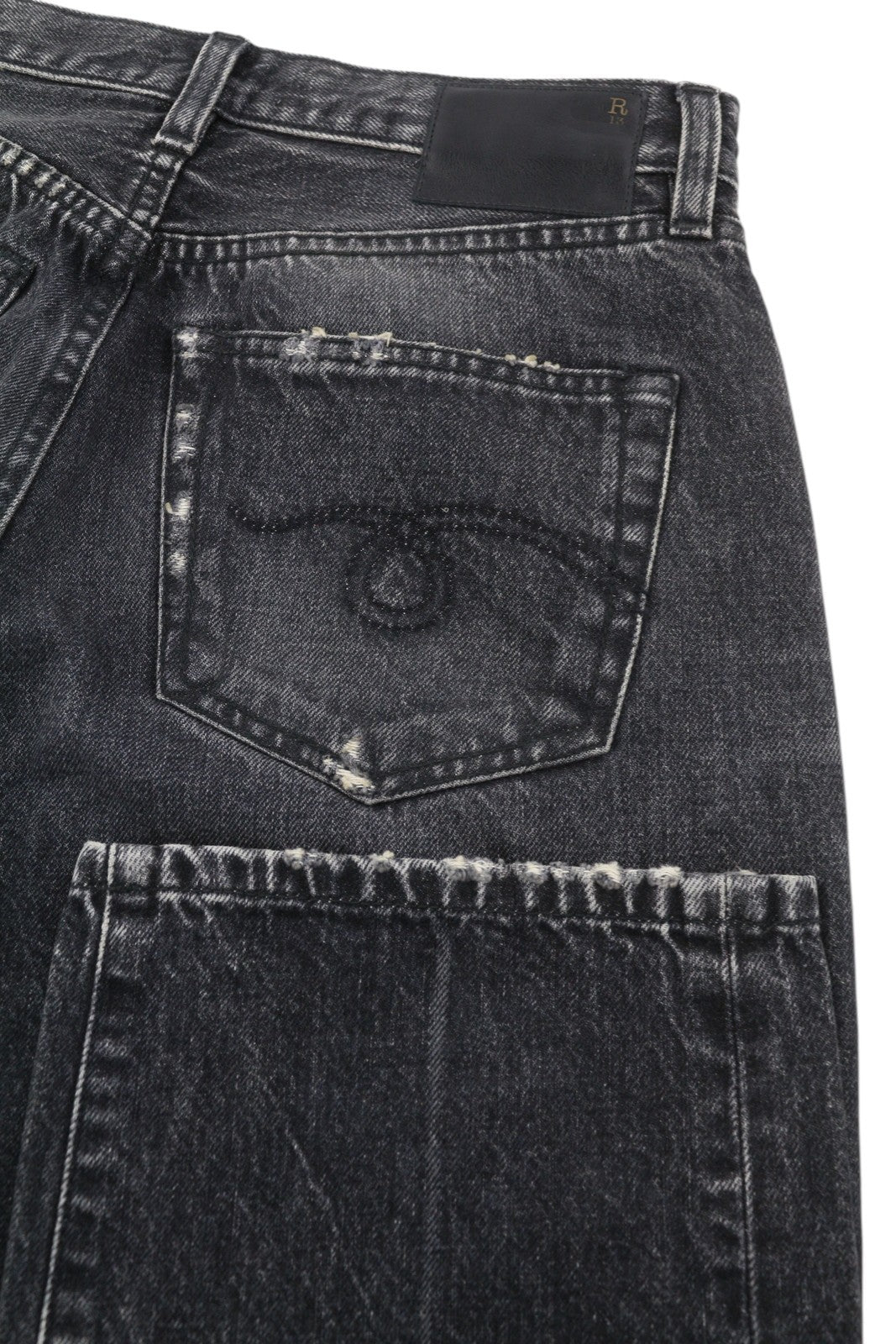 R13 Courtney Slim Women Jeans 27 Everit Black Faded High Waist Straight Fit