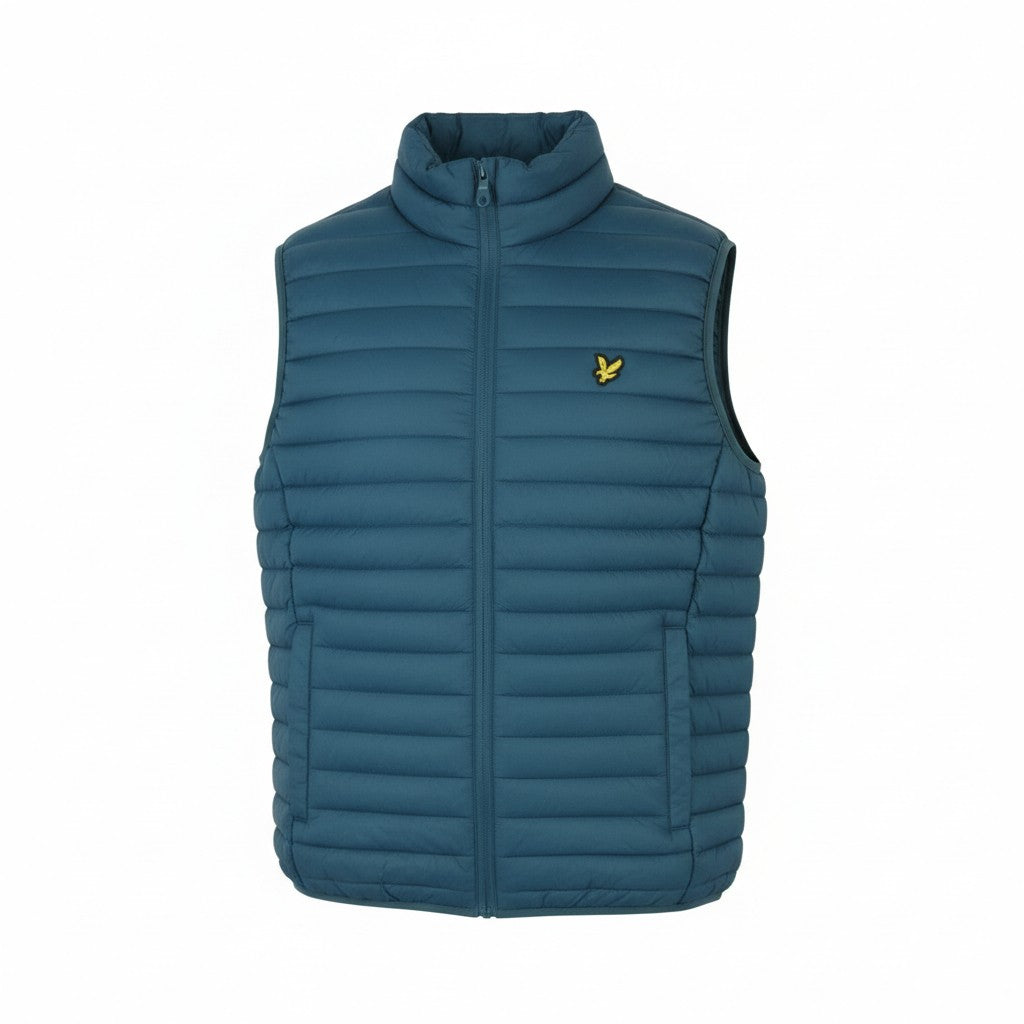LYLE & SCOTT Men Waistcoat M Blue Quilted Padded High Neck Full Zip Vest