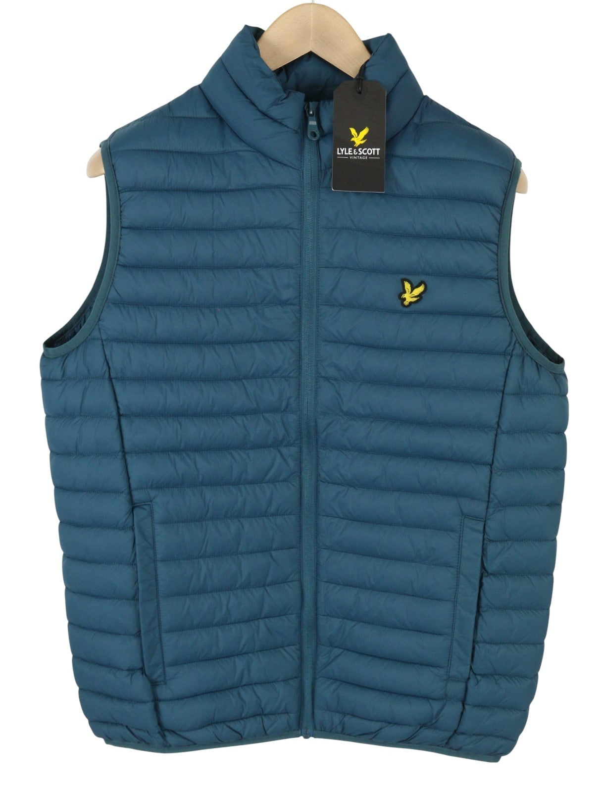LYLE & SCOTT Men Waistcoat M Blue Quilted Padded High Neck Full Zip Vest