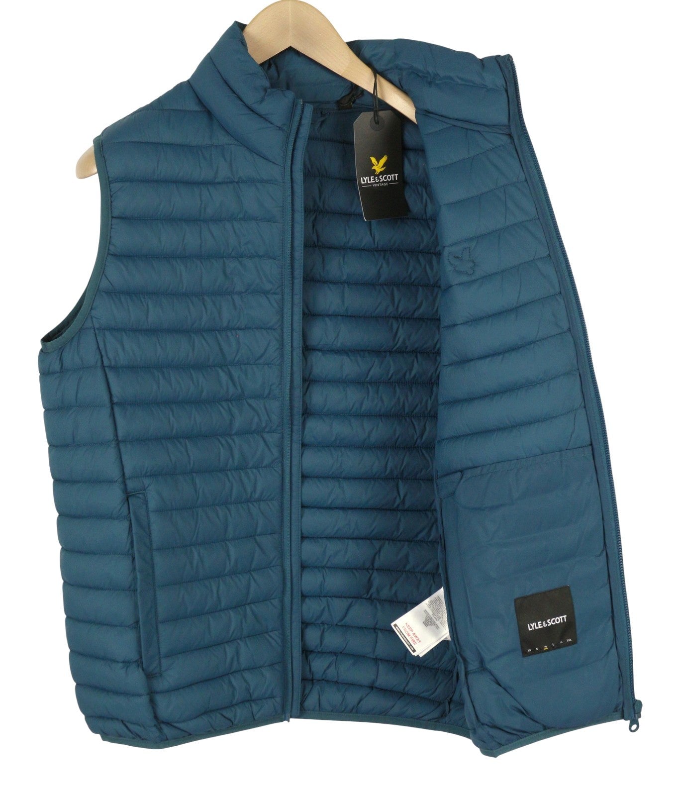 LYLE & SCOTT Men Waistcoat M Blue Quilted Padded High Neck Full Zip Vest