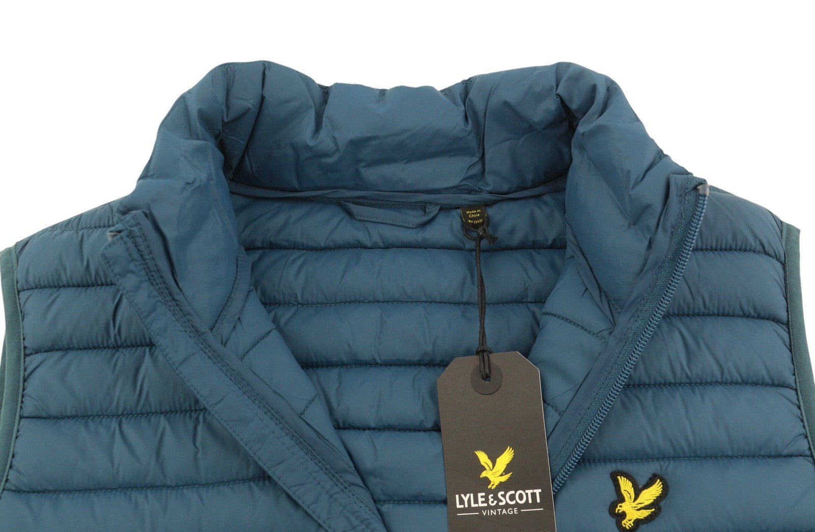 LYLE & SCOTT Men Waistcoat M Blue Quilted Padded High Neck Full Zip Vest