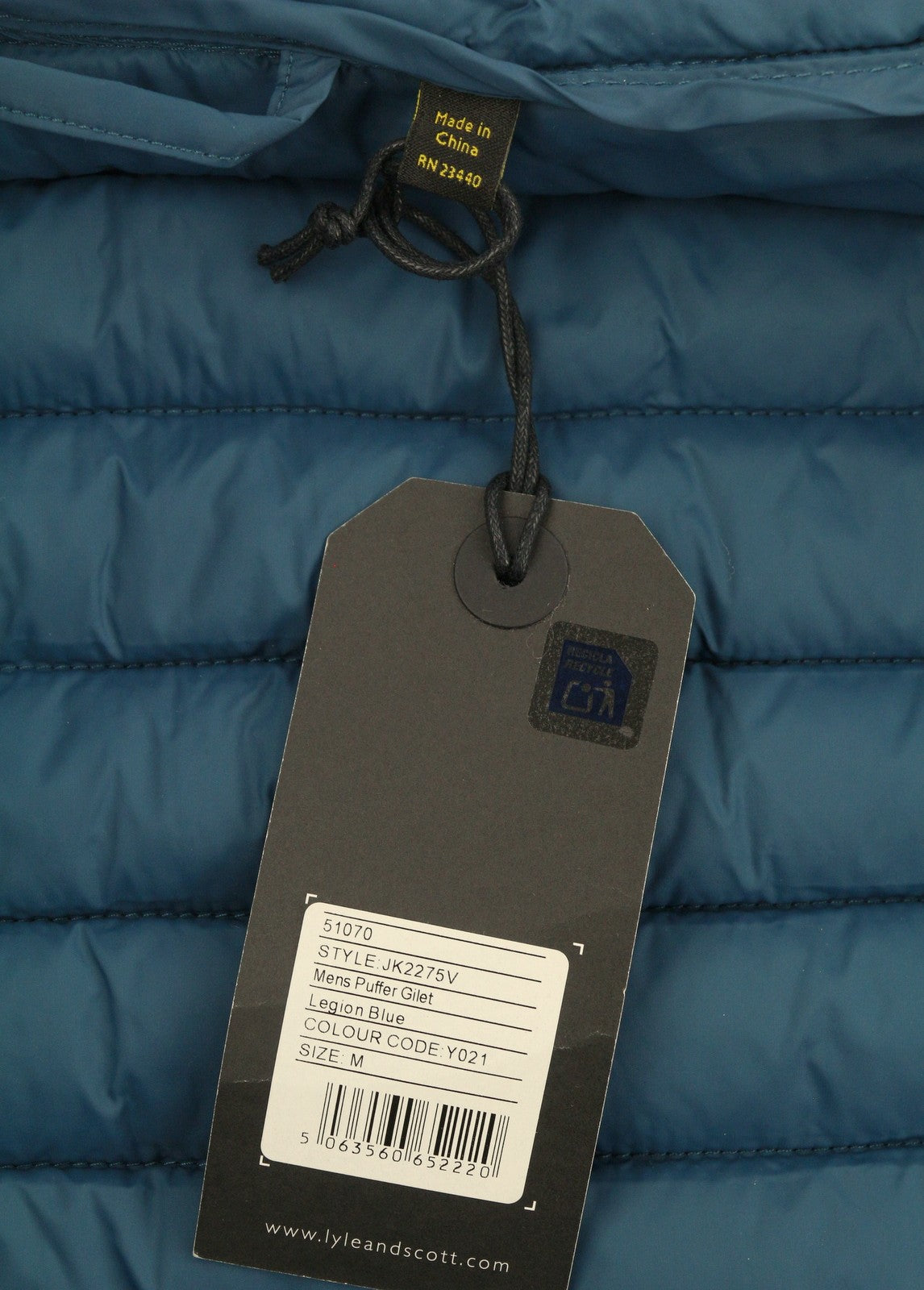 LYLE & SCOTT Men Waistcoat M Blue Quilted Padded High Neck Full Zip Vest