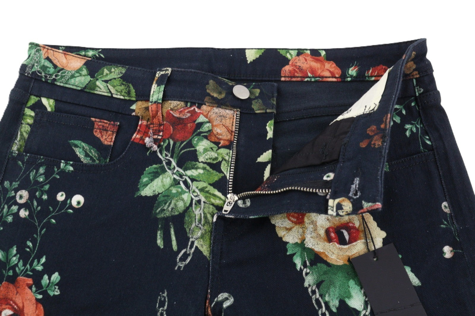 R13 Damon Overall Women Jeans 27 Ecru Linen Tinto Floral Print Cropped Ankle