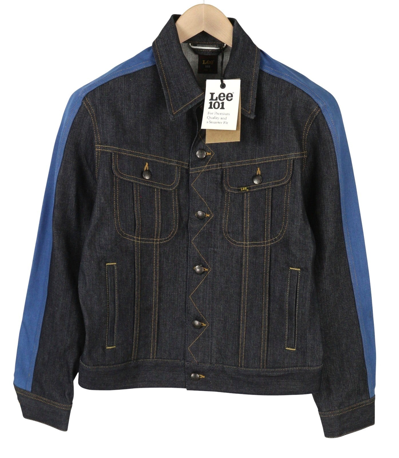 LEE 101 Panelled Rider Men Jacket M Dark Blue Selvedge Rigid Denim RRP359