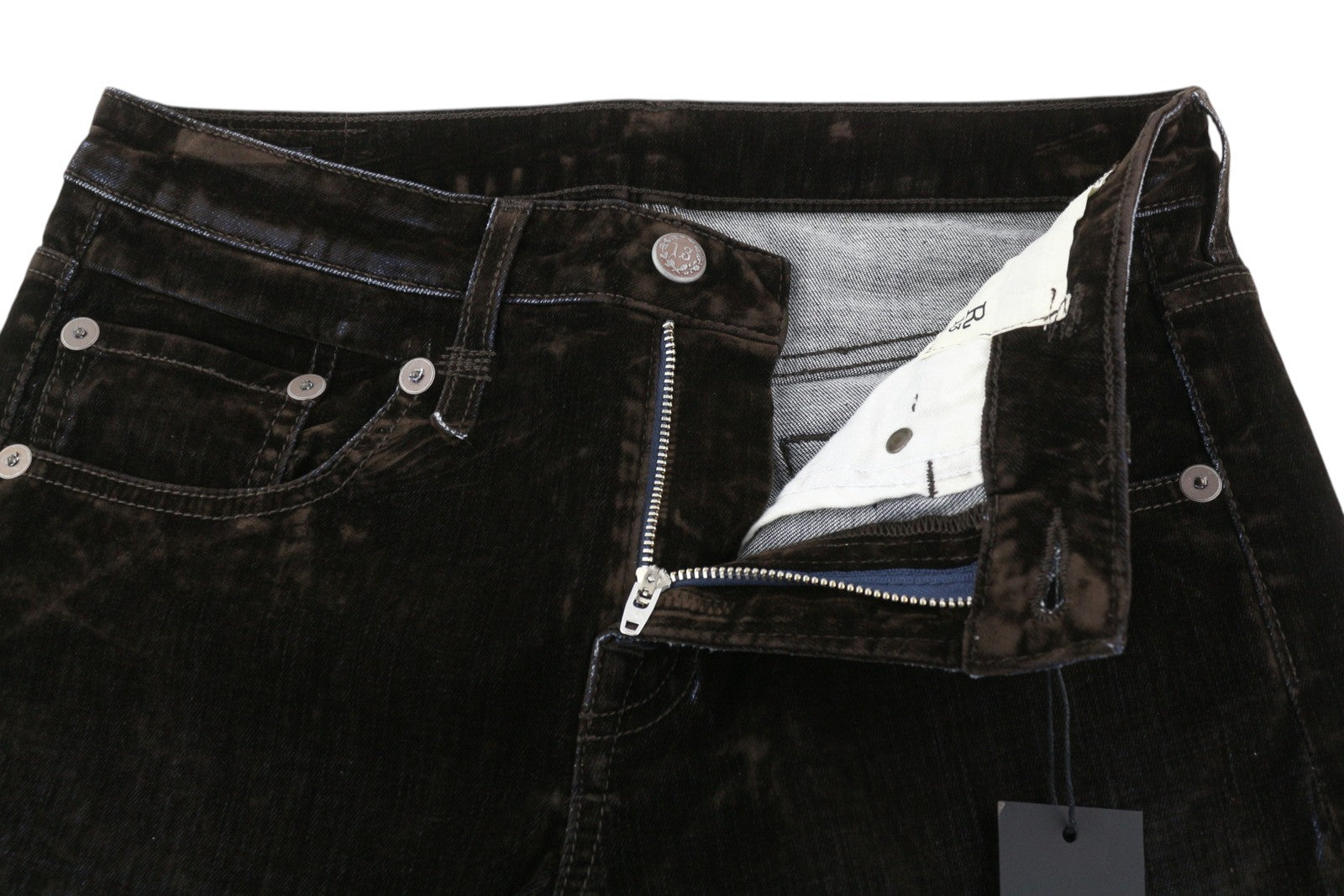 R13 Boy Straight Women Jeans 26 Flocked Brown Mid Rise Cropped Ankle Zip Fly