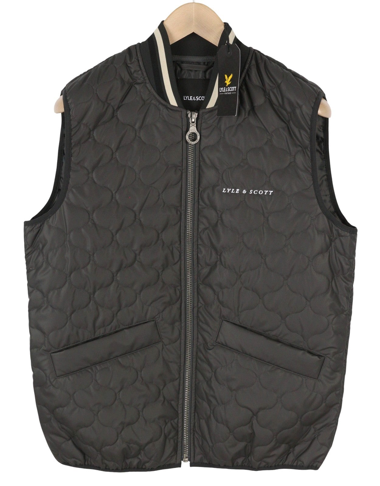 LYLE & SCOTT Men Waistcoat L Grey Quilted Padded Zipper Bomber Neck RRP149