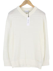 CALVIN KLEIN Tape Yarn Vn Men Jumper XS White Textured Knit V Neck Pullover