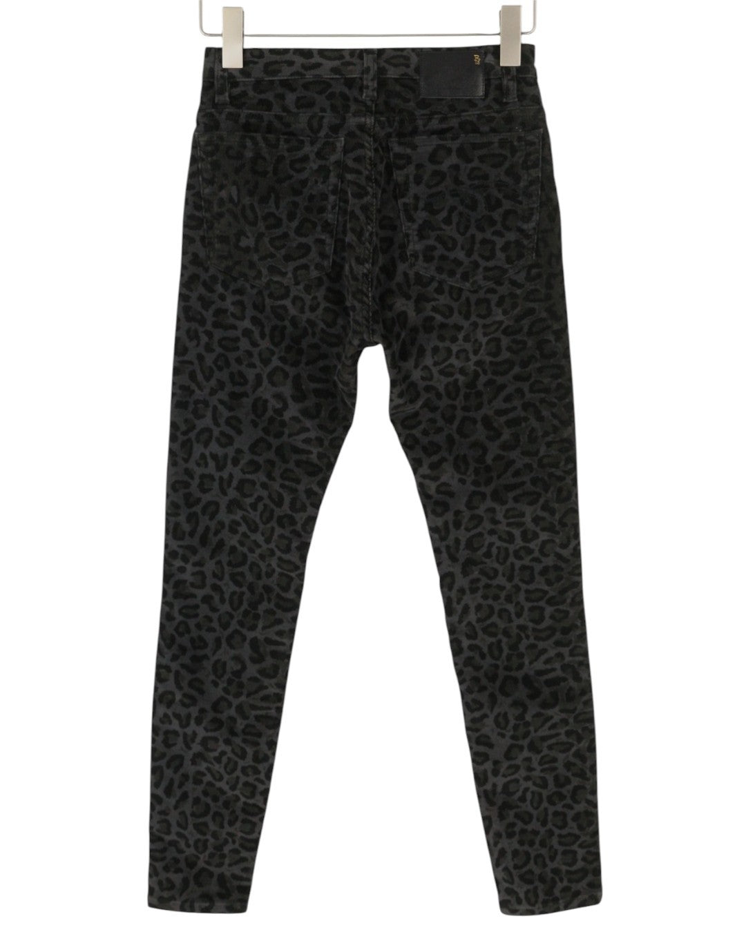 R13 High Rise Skinny Women Trousers 27 Midnight Leopard Corduroy Zip Fly Grey