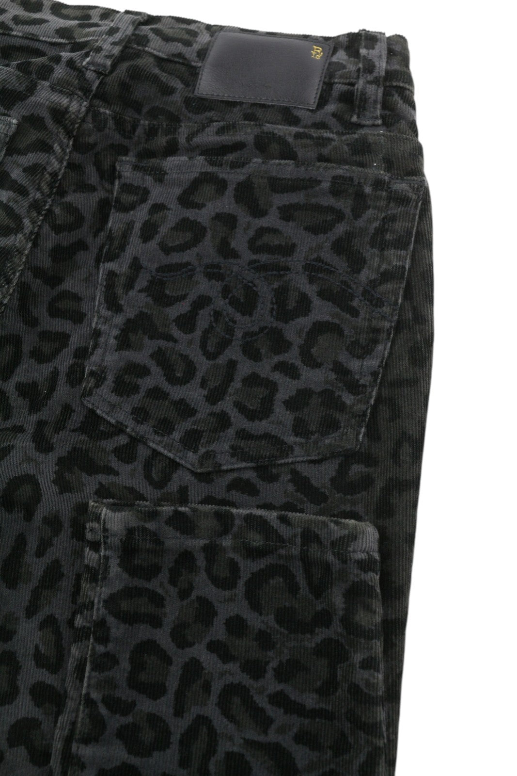 R13 High Rise Skinny Women Trousers 27 Midnight Leopard Corduroy Zip Fly Grey